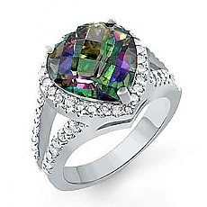8.1 Ct Rainbow Heart Tpz Vintage Diamond Gemstone Ring WG
