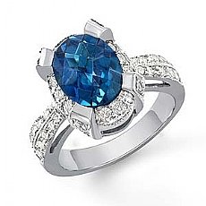 3.82 Ct Oval Blue Tpz Gemstone Vintage Diamond Ring W Gold