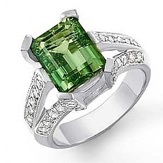 4.62 CT Diamond Green Topaz Gemstone Classic Ring W Gold