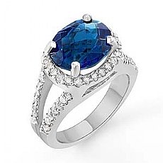 6.2 Ct Oval Blue Tpz Vintage Diamond Gemstone Ring W Gold