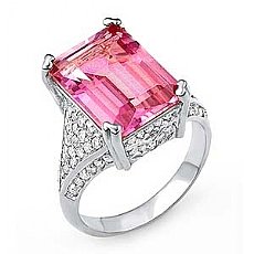 8.65 Ct Pink Topaz Gemstone Diamond Fashion Ring W Gold