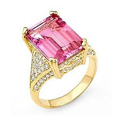 Pink Topaz Gemstone Diamond Fashion Ring 18k Gold Yellow (0.7Ct. tw.)