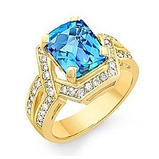 Diamond & Blue Topaz Gemstone fashion Ring 18k Gold Yellow (0.75Ct. tw.)