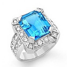 7.60 Ct Emerald Blue Tpz Gemstone Diamond Fashion Ring WG