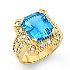 Emerald Blue Tpz Gemstone Diamond Fashion Ring 18k Gold Yellow (0.85Ct. tw.)