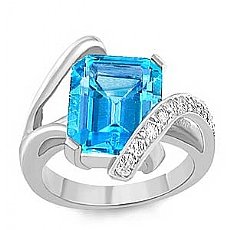 6.80 Ct Emerald Blue Tpz Gemstone Diamond fashion Ring WG