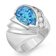 4.1 Ct Pear Cut Blue Tpz Gemstone Diamond Fashion Ring WG