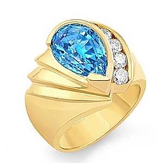 Pear Cut Blue Tpz Gemstone Diamond Fashion Ring 18k Gold Yellow (0.5Ct. tw.)