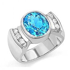 5.45 CT Oval Blue Topaz Gemstone Diamond Ring 14k W Gold