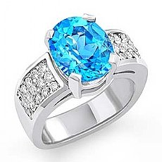 5.20 CT Oval Blue Topaz Gemstone Diamond Fashion Ring WG