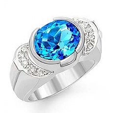 4.65 CT Oval Blue Topaz Gemstone Diamond Ring 14k Gold