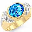 0.35Ct Oval Blue Topaz Gemstone Diamond Ring 14k Yellow Gold - javda.com 