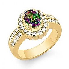 Oval Cut Topaz Gemstone Diamond Vintage Ring 14k Gold Yellow (1Ct. tw.)