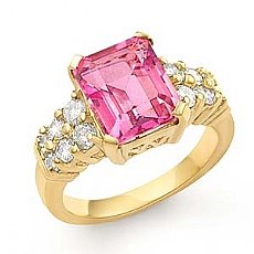 Emerald Pink Topaz Gemstone Diamond Ring 18k Gold Yellow (5.25Ct. tw.)