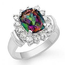 4.10 Ct Rainbow Topaz Gemstone Diamond Ring 14k W Gold