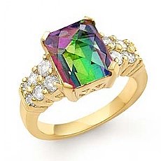Rainbow Topaz Gemstone Diamond Ring 18k Gold Yellow (5.25Ct. tw.)