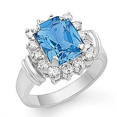 3.45 Ct Blue Topaz Gemstone Diamond Fashion Ring 14k Gold