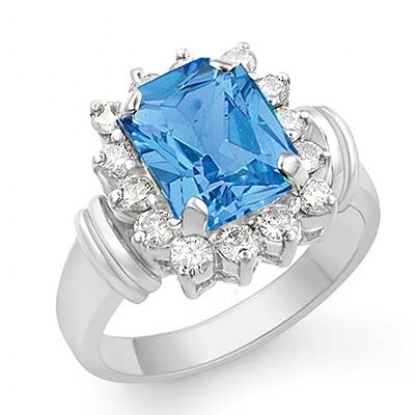 3.45 Ct Blue Topaz Gemstone Diamond Fashion Ring 14k Gold