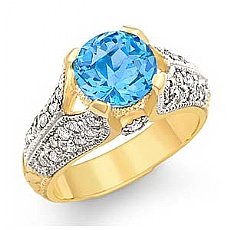 Blue Topaz Gemstone & Diamond Women Ring 14k Gold Yellow (0.8Ct. tw.)