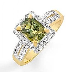 Emerald Green Topaz Gemstone Diamond Ring 14k Gold 2Tone (0.5Ct. tw.)