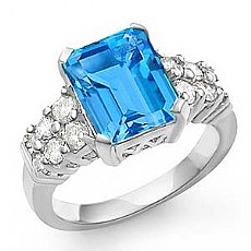 4.4CT Emerald Blue Topaz Gemstone Diamond Fashion Ring 14k Gold