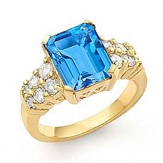 <Gcarat> Emerald Blue Topaz Gemstone Diamond Fashion Ring 18k Gold Yellow (0.8Ct. tw.)