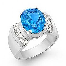 4.6ct Blue Topaz Round Diamond Fashion Women Ring 14k Gold