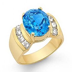 <Gcarat> Blue Topaz Round Diamond Fashion Women Ring 14k Gold Yellow (5.25Ct. tw.)