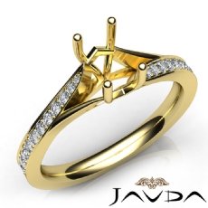 Pave Setting Diamond Engagement Emerald Cut SemiMount Ring 14k Gold Yellow  (0.35Ct. tw.)