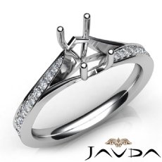 Pave Setting Diamond Engagement Emerald Cut SemiMount Ring 14K White Gold 0.35Ct