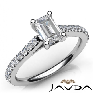 Double Prong Setting Diamond Engagement Emerald SemiMount Ring Platinum 0.3Ct