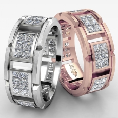 Princess Diamond Wedding Eternity Band 14k Rose Gold Mens invisible Ring  (2.6Ct. tw.)