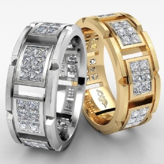 Princess Diamond Wedding Eternity Band 14k Gold Yellow Mens invisible Ring  (2.6Ct. tw.)