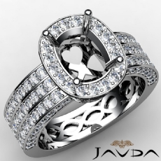 3 Row Diamond Engagement Cushion Semi Mount Ring 14k W Gold Halo Setting 1.42Ct