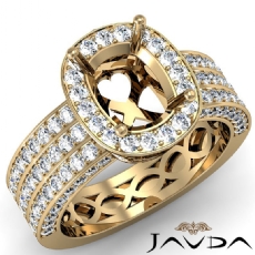 3 Row Diamond Engagement Cushion Semi Mount Ring 14k Gold Yellow Halo Setting  (1.42Ct. tw.)