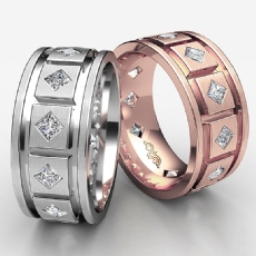 Grooved kite Set Princess Diamond Men's Eternity Wedding Band 14k Rose Gold  (1.4Ct. tw.)