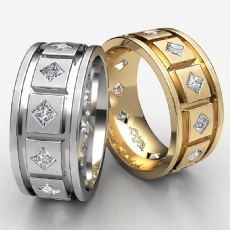 Grooved kite Set Princess Diamond Men's Eternity Wedding Band 14k W Gold 1.4 Ct