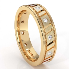 Vertical Groove Men's Diamond Carved Eternity Wedding Band 14k Gold Yellow  (0.25Ct. tw.)