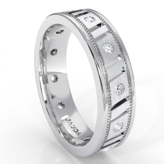 Vertical Groove Men's Diamond Carved Eternity Wedding Band 14k W Gold 0.25 Ct