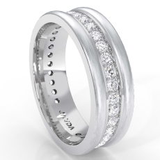Pave Set Diamond Eternity Men's Wedding Band Round Edges 14k White Gold 1 Carat