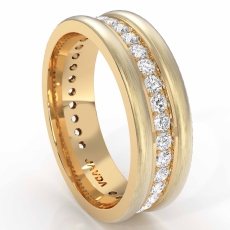 Pave Set Diamond Eternity Men's Wedding Band Round Edges 14k Gold Yellow  (1Ct. tw.)