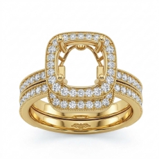 Diamond Engagement Ring Round Halo Pave Bridal Set 14k Gold Yellow Semi Mount  (1Ct. tw.)