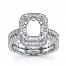 Diamond Engagement Ring Round Halo Pave Bridal Set 14K White Gold Semi Mount 1Ct