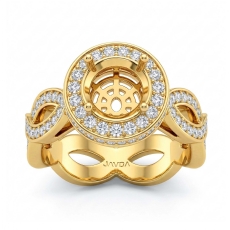 Round Cut Diamond Engagement Ring Pave Setting 14k Gold Yellow Wedding Band  (1.3Ct. tw.)