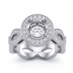 Round Cut Diamond Engagement Ring Pave Setting 14k White Gold Wedding Band 1.3Ct - javda.com 