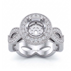 Round Cut Diamond Engagement Ring Pave Setting 14K White Gold Wedding Band 1.3Ct