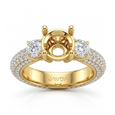 Three 3 Stone Round Diamond Engagement Ring Setting 18k Gold Yellow Semi Mount  (2.64Ct. tw.)