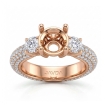 Three 3 Stone Round Diamond Engagement Ring Setting 14k Rose Gold Semi Mount 2.64Ct - javda.com 