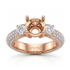 Three 3 Stone Round Diamond Engagement Ring Setting 18k Rose Gold Semi Mount  (2.64Ct. tw.)