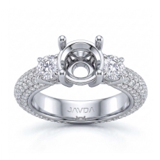 Three 3 Stone Round Diamond Engagement Ring Setting 14k W Gold Semi Mount 2.6Ct